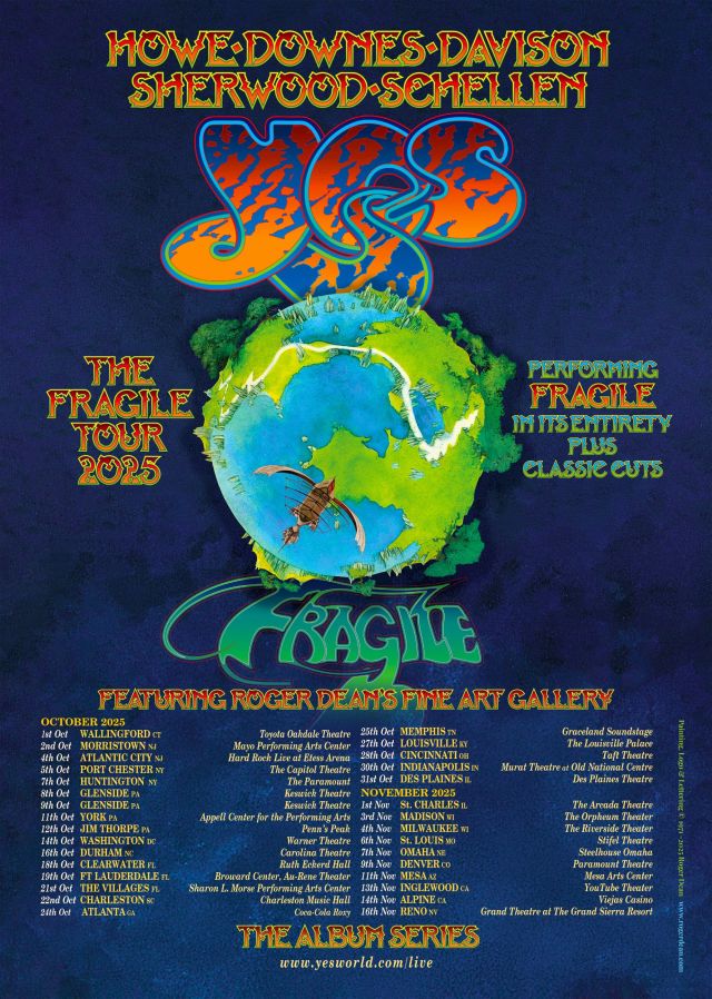 Tour poster for YES's 2025 Fragile tour
