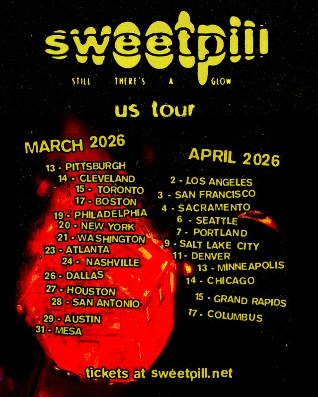 A flaming house with a black background behind the listed tour dates.